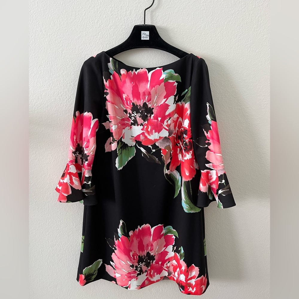 Tahari black floral dress